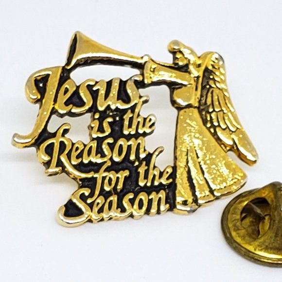 Jesus is the Reason for the Season Angel Herald Gold Metal Pinback Pin - Picture 4 of 6